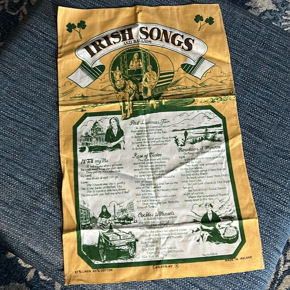 Irish Songs Linen Cotton Tea Towel NWOT